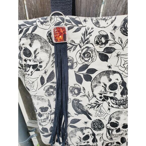 Handmade Halloween horror Leather Fringe purse bag charm keychain spooky vibes - Picture 4 of 4